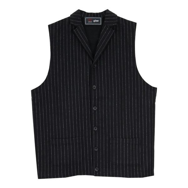 ベスト ジレ 「東京シャツ×gim(R)」前身布帛ラペルメンズニットジレ チョークストライプ メンズ