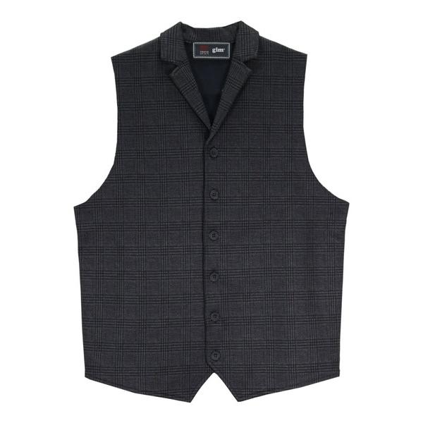 ベスト ジレ 「東京シャツ×gim(R) 」前身カットラペルメンズニットジレ プリントチェック メン...