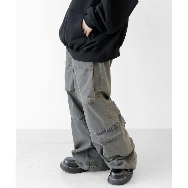 ジーンズ 5ポケットヴィンテージライク デニムカーゴパンツピグメント加工ジーンズ ワイドカーゴパンツ...