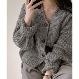 カーディガン ケーブルニットカーディガン レディース