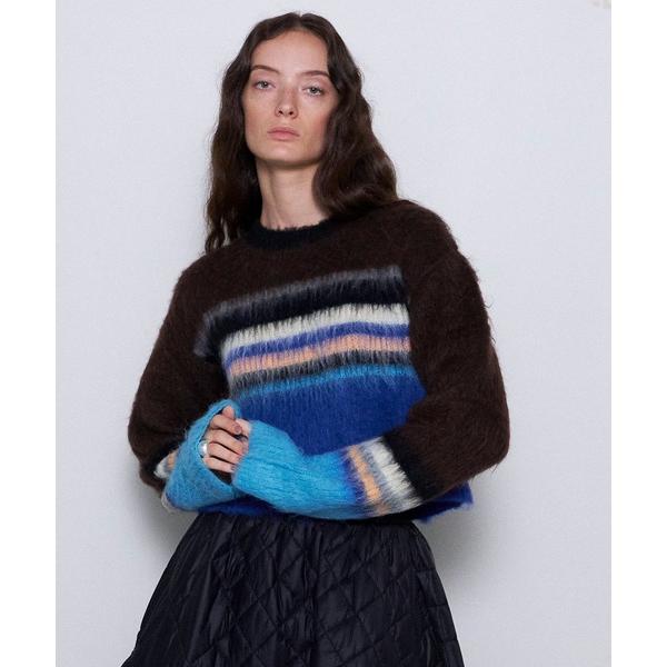 ニット セーター Multi Border Short Length Knit Tops/マルチボー...