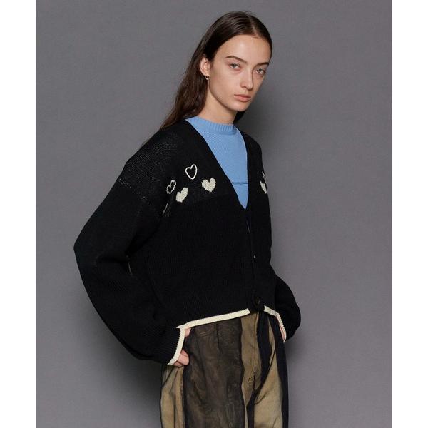 カーディガン Heart Jacquard Short Length Knit Cardigan/ハ...