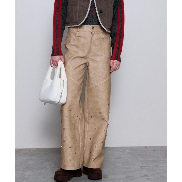 パンツ Studs Vegan Leather Straight Pants/スタッズヴィーガンレザ...
