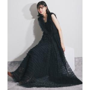 ドレス チュールデザインVネックロングワンピース