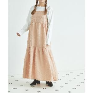 ワンピース 「リンクコーデ」「ママサイズ」フリンジジャガード キャミワンピース