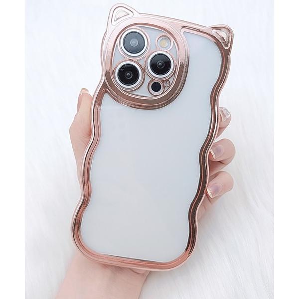 スマホケース 猫型 もこもこ フレーム クリア iPhone ケース