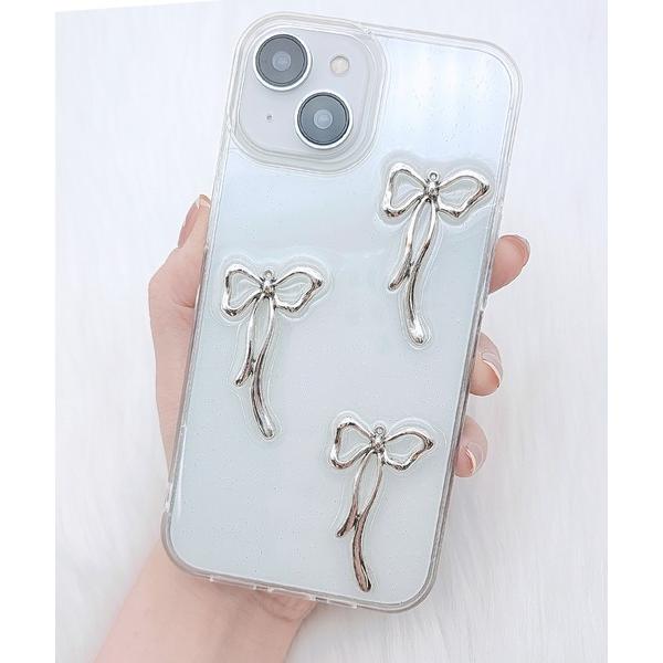 スマホケース メタリック リボン クリア iPhone ケース