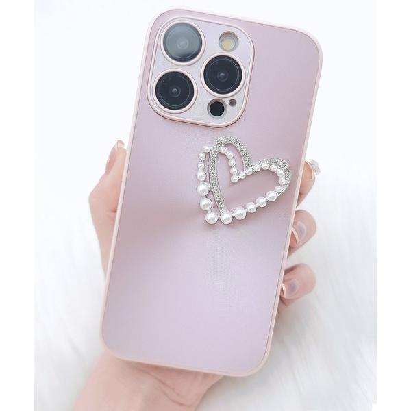 スマホケース ビジュー ハート モチーフ付き メタリック iPhone ケース
