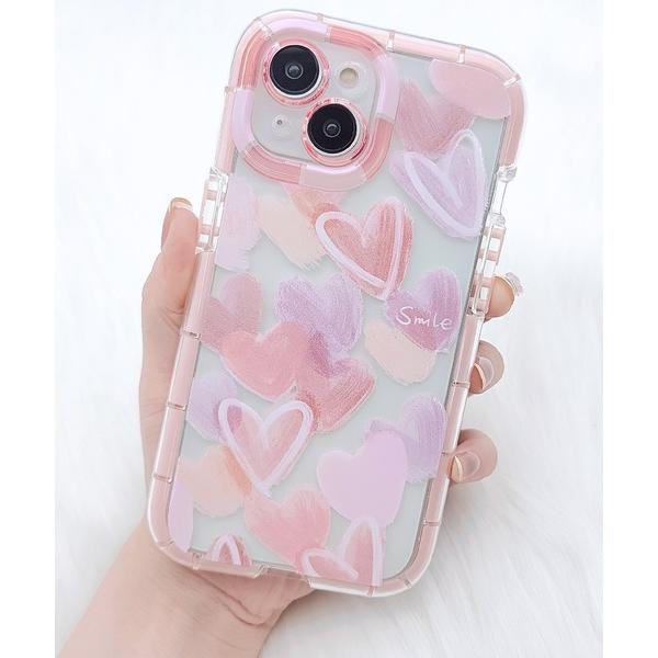スマホケース クリア ハート ペイント 蛍光 フレーム iPhone ケース