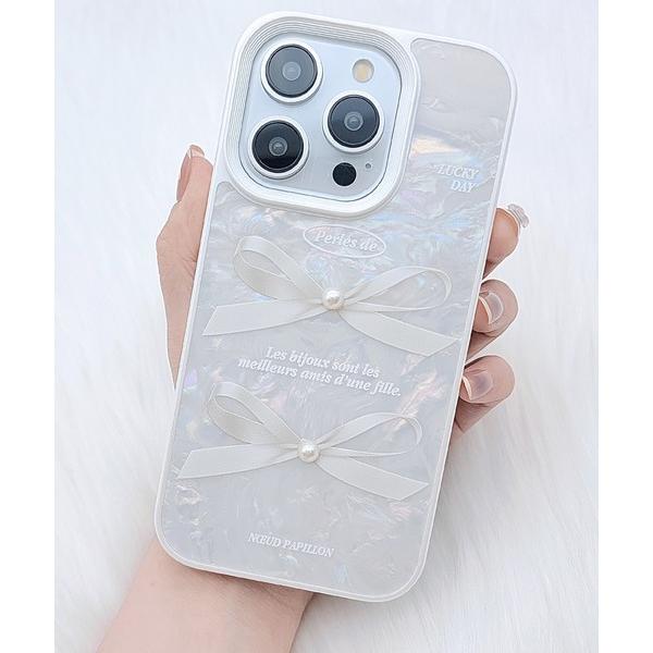 スマホケース パール リボン シェル風 iPhone ケース