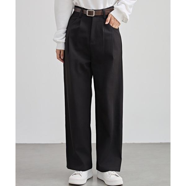 スラックス パンツ ハイウエスト ワイド ストレート タック パンツ 裏起毛 レディース