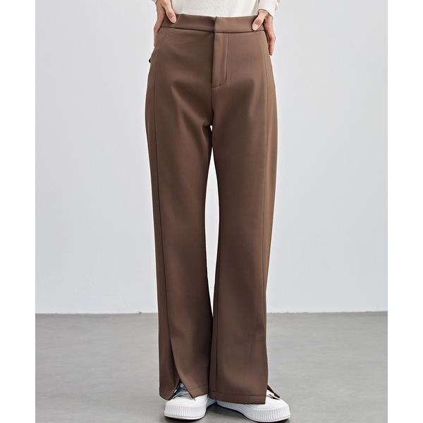 パンツ 裾スリット ハイウエスト 裏起毛 ストレート パンツ レディース