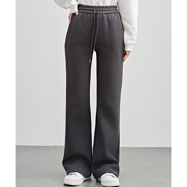 パンツ ソリッドカラー ハイウエスト あったか フレア イージーパンツ 裏起毛 レディース