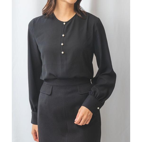 ブラウス シャツ 「NARACAMICIE」ジョーゼットフロントパール長袖ブラウス レディース