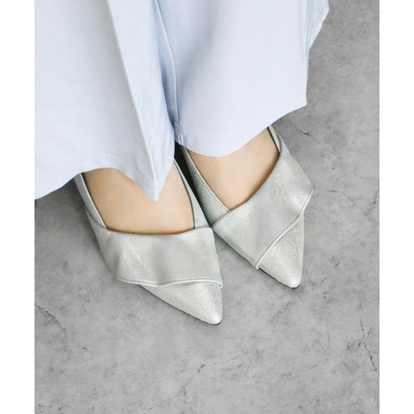 パンプス ポインテッドトゥ ラッフルフリルパンプス「日本製」