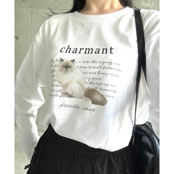 tシャツ 英字CATロングTシャツ レディース