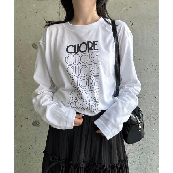 tシャツ CUOREデザインロゴロングTシャツ レディース