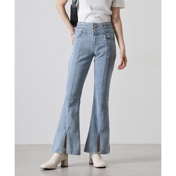 ジーンズ デニム デニムパンツ .works ハイウエスト3個釦ストレッチデニムフレアーパンツ レデ...