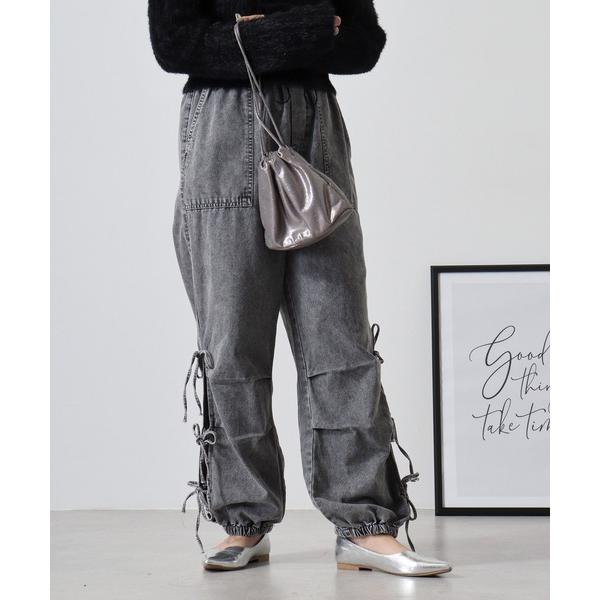 ジーンズ デニム デニムパンツ .works 共リボン結び脇スリット　デニムパラシュートパンツ レデ...