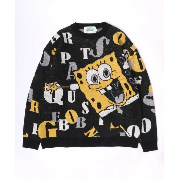 セーター ニット SpongeBob（スポンジ・ボブ）キャラクタージャガード編みモノグラムニットセー...