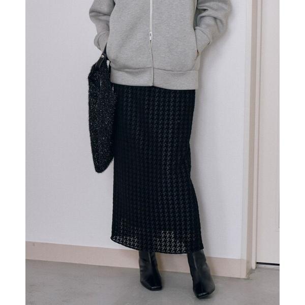 スカート ハウンドトゥースフロッキーレース スカート
