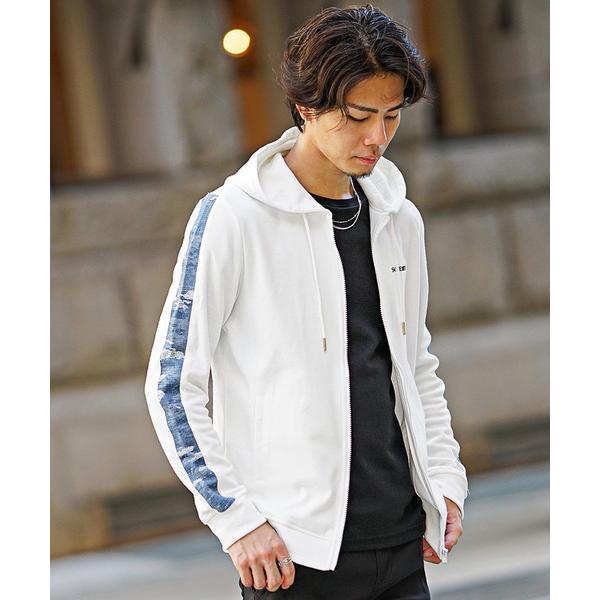 パーカー 「SOMEDIFF」サイドラインスラブデニム切替パーカー メンズ スウェット ジップパーカ...