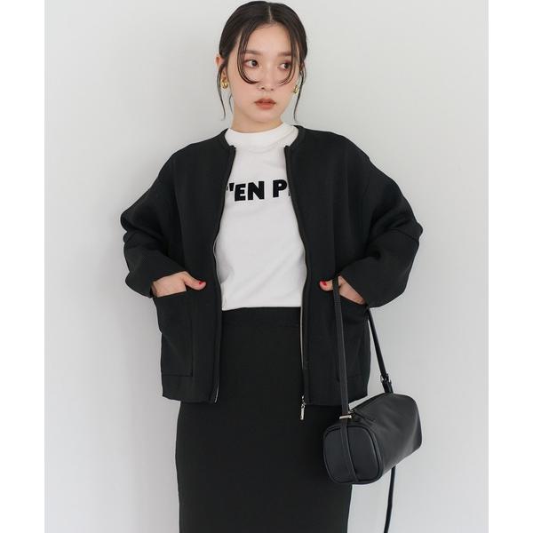 カーディガン フロントジップ畦編みダンボールニットカーディガン レディース