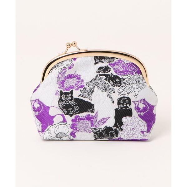 ポーチ 「カヤ」猫と花 マルチがま口 レディース