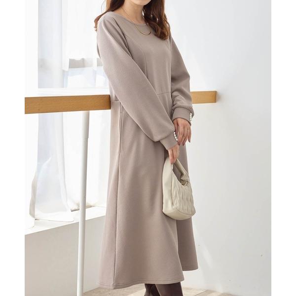 ワンピース 「シワになりにくい」フワぽかエンボス裏起毛ポケット付ワンピ