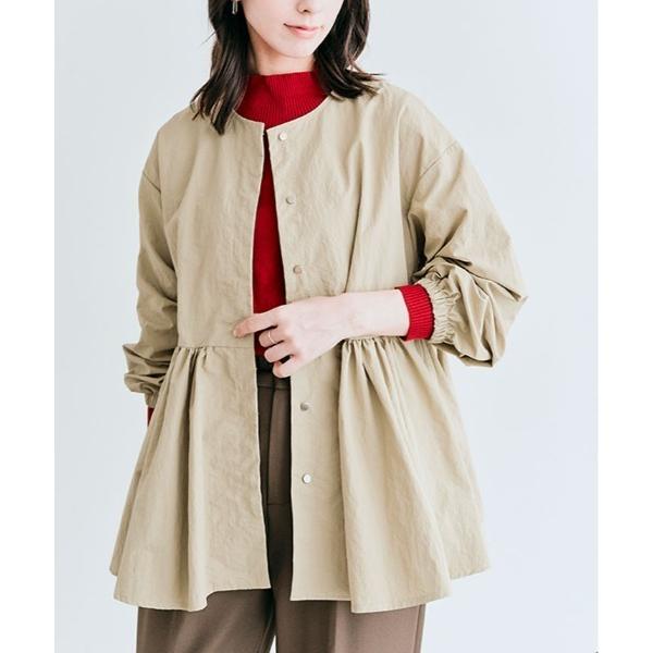 ブルゾン アウター 撥水 ペプラム ノーカラー ブルゾン レディース