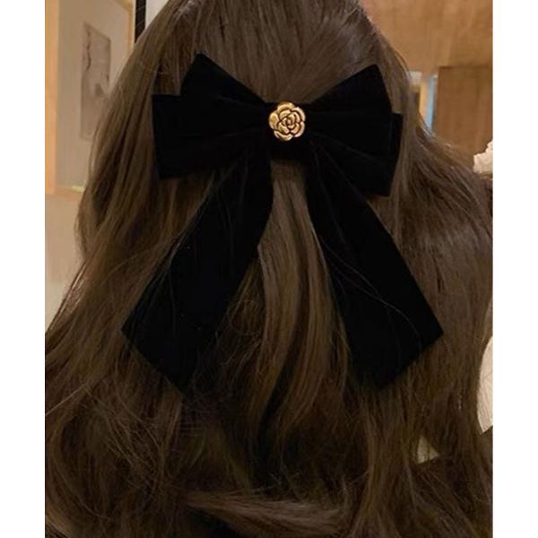 ヘアクリップ クラシカル ベロア リボン バレッタ