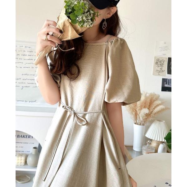 ワンピース お洒落に差をつける、大人女子。2wayパフスリーブロング丈ワンピース