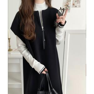 ワンピース １枚で着回し力抜群。前後2wayフェイクウール素材ハーフジップワンピース