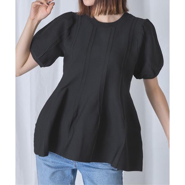 ニット セーター 半袖パフスリーブペプラムスポンディッシュニット レディース