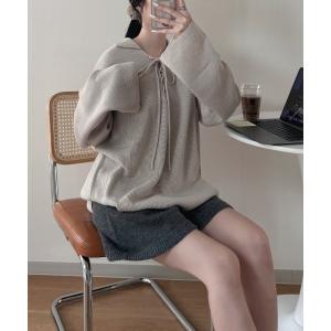ニット セーター 「Delfy」編み上げスキッパーニット レディース