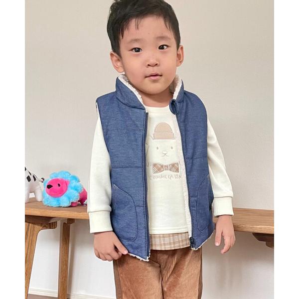 ベビー デニム調ジャージー×ボア 中綿リバーシブルベスト(ベビーサイズ)