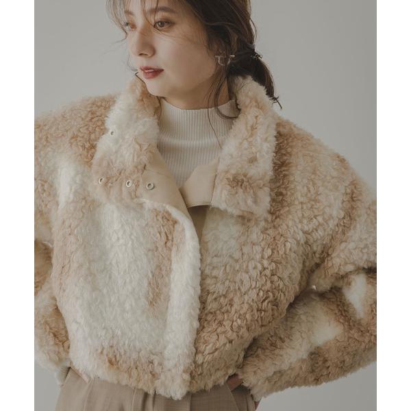 コート アウター ニュアンス柄ボアショートジャケット レディース