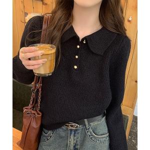 ニット セーター ポロカラーリブニット レディース
