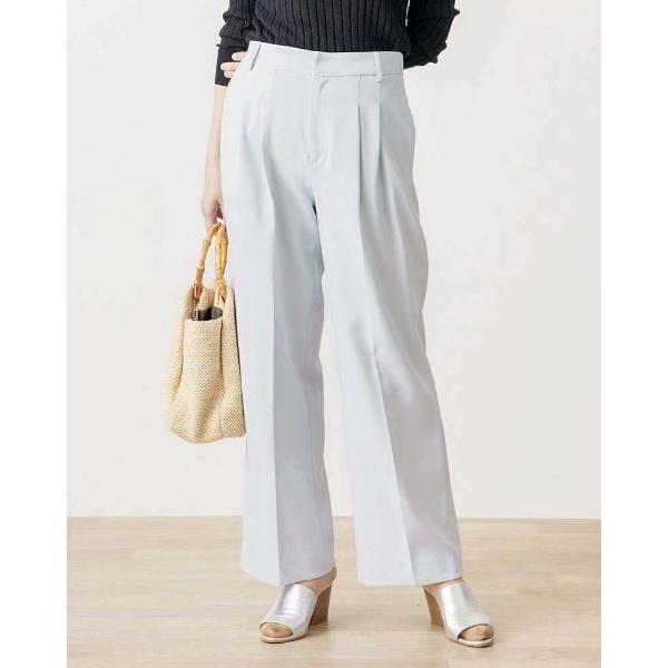 スラックス パンツ タックアクセントワイドストレートパンツ レディース