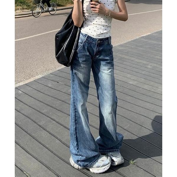 ジーンズ デニム デニムパンツ セミフレアワイドデニム レディース