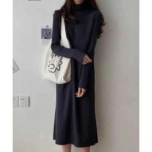 ワンピース ハイネックリブニットワンピース