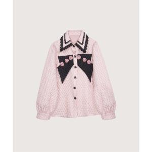 ブラウス シャツ フレンチフラワーアップリケピンクシャツ French Flower Applique Pink Shirt レディース