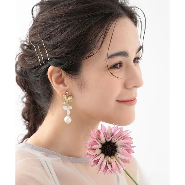 イヤリング 金属アレルギー対応「ecru」　ダブルフラワーイヤリング レディース