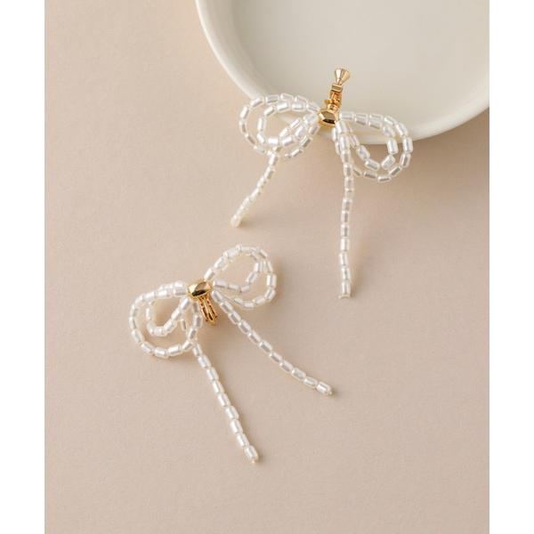 イヤリング 「ecru」　パールリボンイヤリング レディース