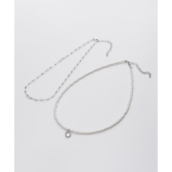 ネックレス フロントビジューチェーンネックレス  ＆ パールネックレス 2個セット レディース