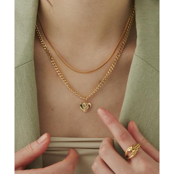 ネックレス 「 金属アレルギー対応 」 ハートネックレス ＆ スネークチェーンネックレス 2セット ...