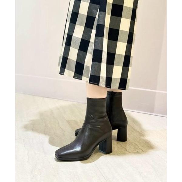 ブーツ 「REZOY」スクエアトゥセンターシームストレッチショートブーツ レディース