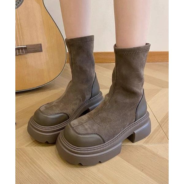 ブーツ スエード調フィットショートブーツ レディース