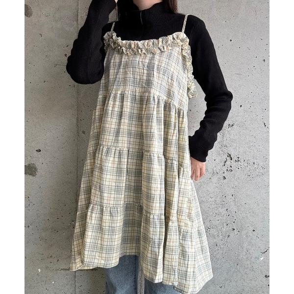 ワンピース チェックリボンキャミワンピース