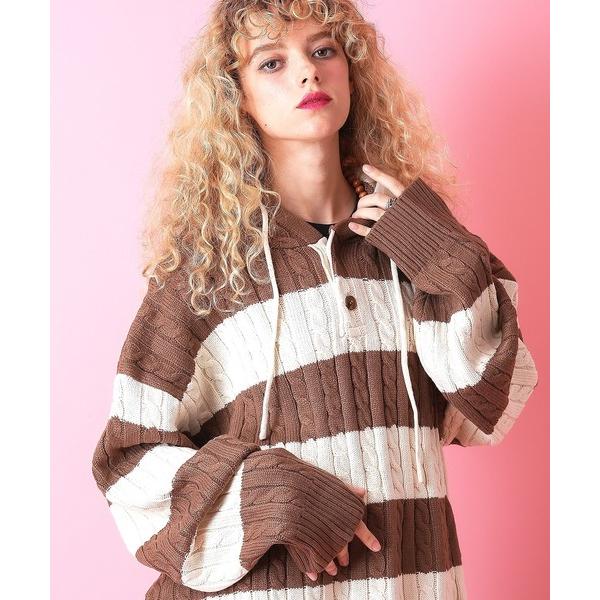 パーカー a.p.o.v. ボーダー柄ケーブルニットプルオーバーパーカー メンズ レディース